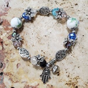 Stretchy Blue Flower Charm Bracelet